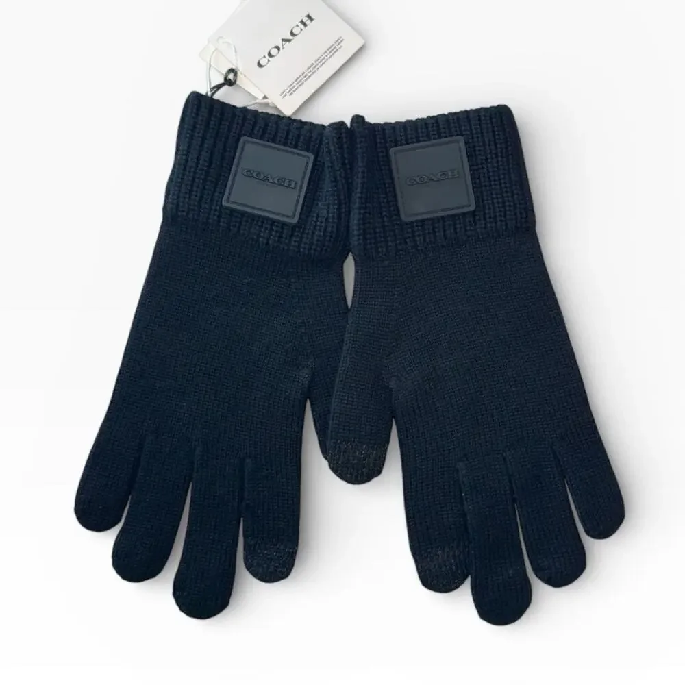 Coach Knit Tech Gloves With Rubber Patch Black L/XL